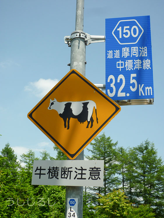 牛横断注意　交通標識